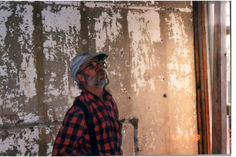A man helps with construction