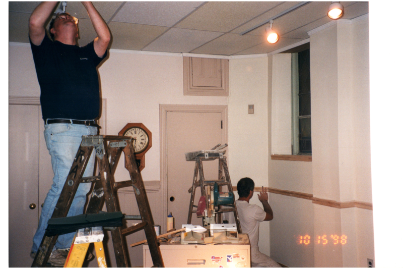 Men help with construction