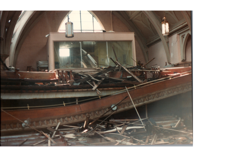 Collapsed portions of the sanctuary after the fire