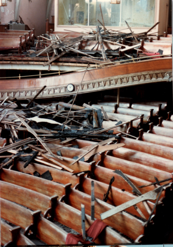 Collapsed portions of the sanctuary after the fire