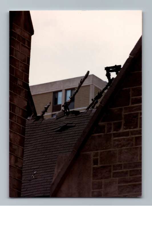 Damaged roof after the fire
