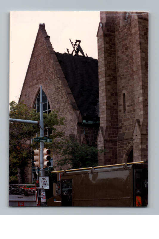 Damaged roof after the fire
