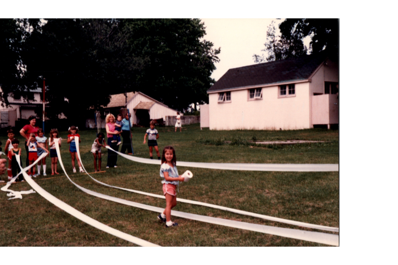 Children play with toilet paper