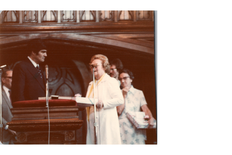 Members of the church are presented decorative plates