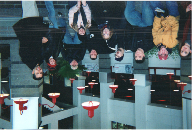 A group smiles together