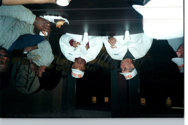 The crew eats together