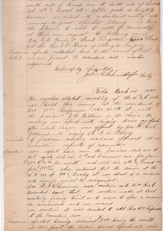 Cross and Crown Association, worship, prayer. Executive committee: building quotes, decision to budget the building search, new member voted into the commitee; treasurer: monthly offering