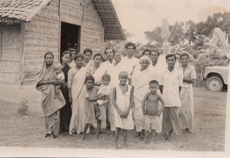 Image from the Olsons, missionaries to Pakistan, captioned, "Calvin with the congregation of our church in Ramgarh, 1961"