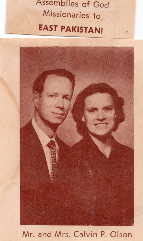 Portrait of the Olsons labeled with their names and "Assemblies of God Missionaries to East Pakistan"