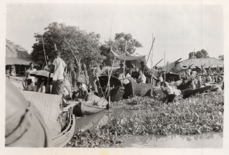 A picture from the Olsons captioned, "A congested river scene in East Pakistan. We managed to get our boat through. 1961"