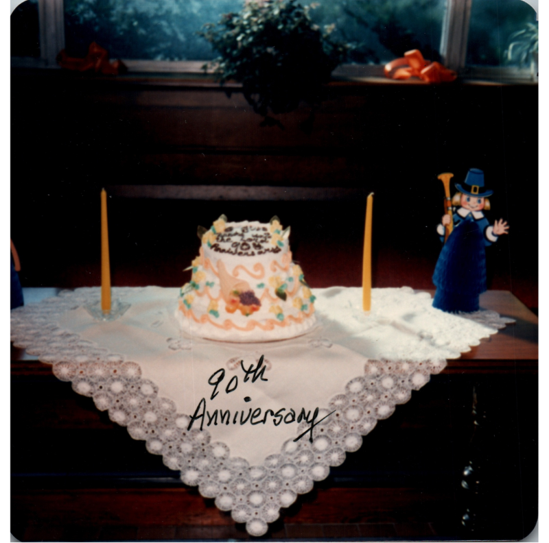 Ninetieth anniversary cake with Thanksgiving decorations