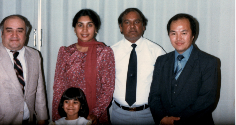 A group smiles together