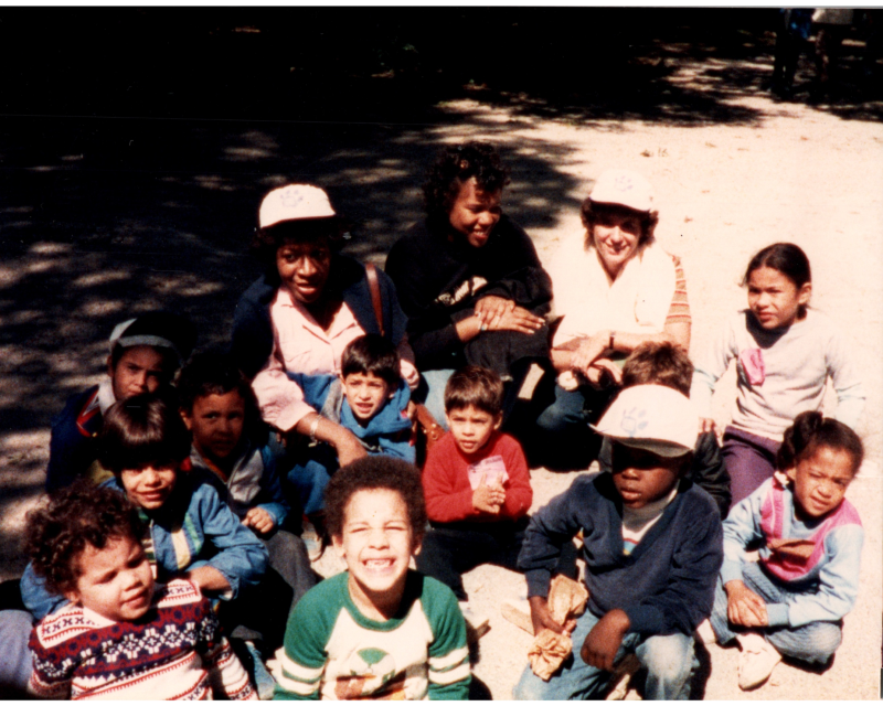 A group smiles together