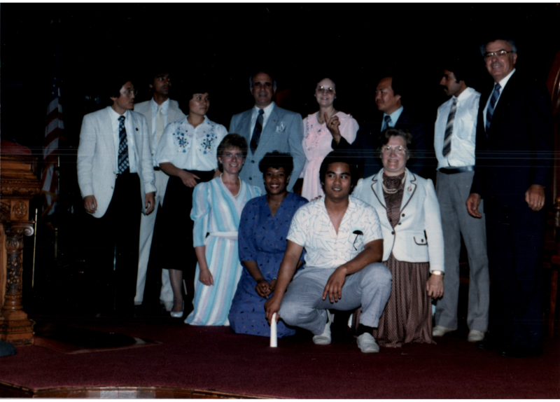 Group portrait with Pastor Bogdan in the sanctuary
