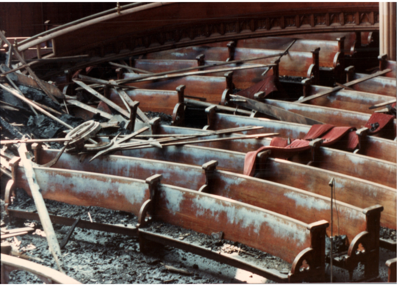 Collapsed material on the pews