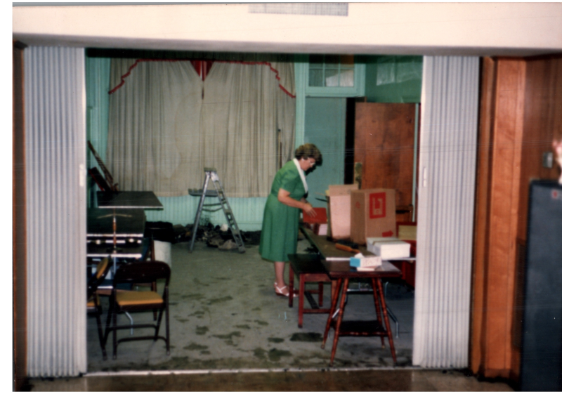Mrs. Bogdan with construction supplies