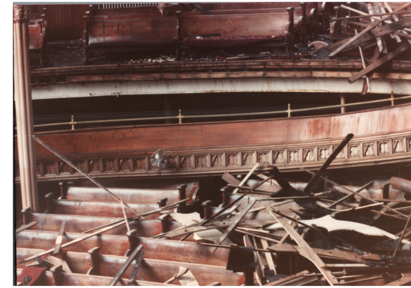 Collapsed material on the pews