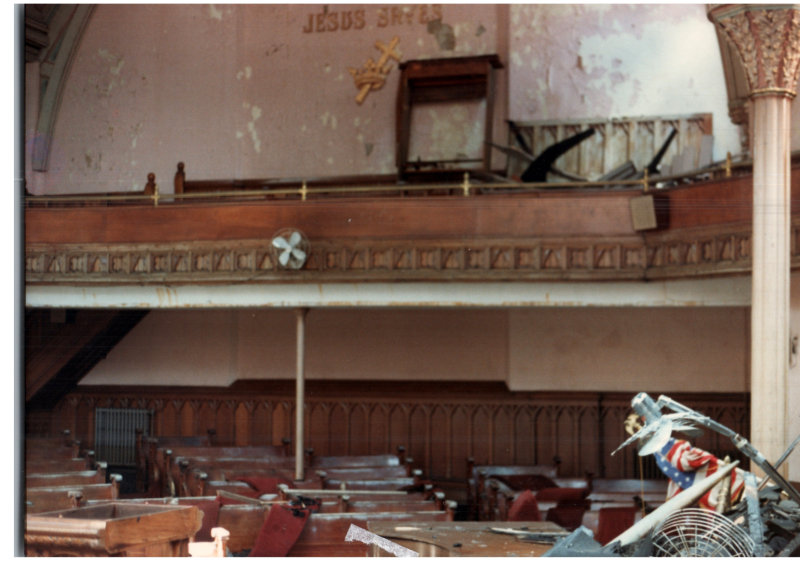 Destroyed material including the American flag