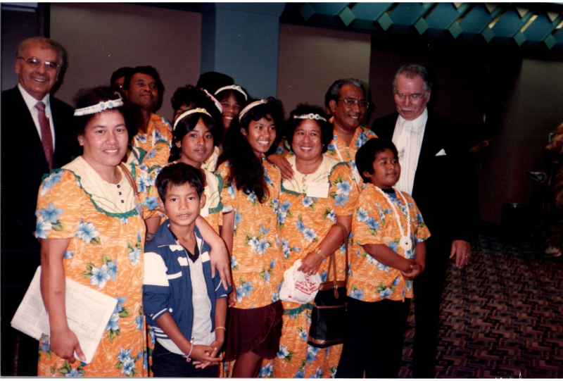 Caption: "Pastor Bogdan and General Presbyter Lowenbeerg with Samoan Delegation"