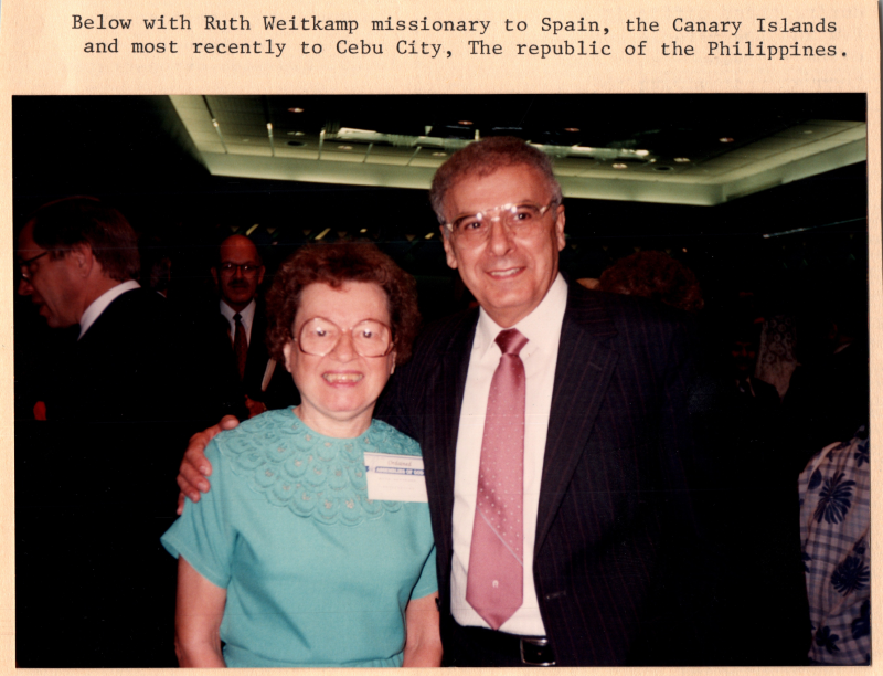 Caption: "Below with Ruth Weitkamp missionary to Spain, the Canary Islands, and most recently to Cebu City, The republic of the Philippines."