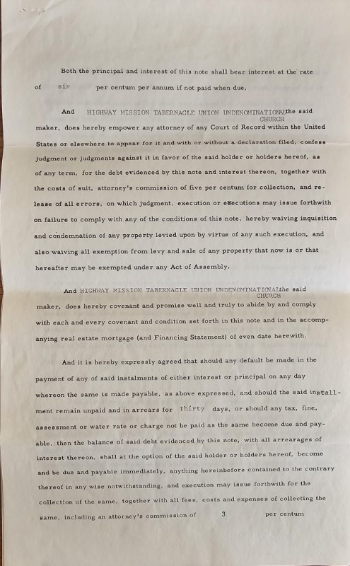 Mortgage contract for 18th and Spring Garden