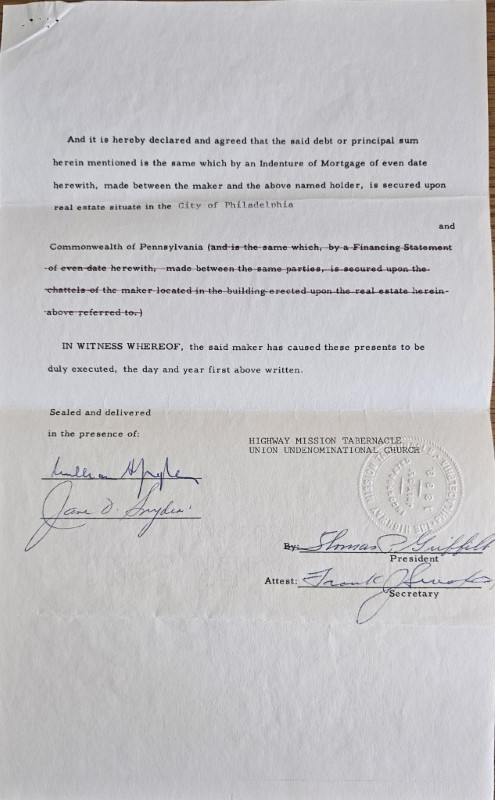 Mortgage contract for 18th and Spring Garden