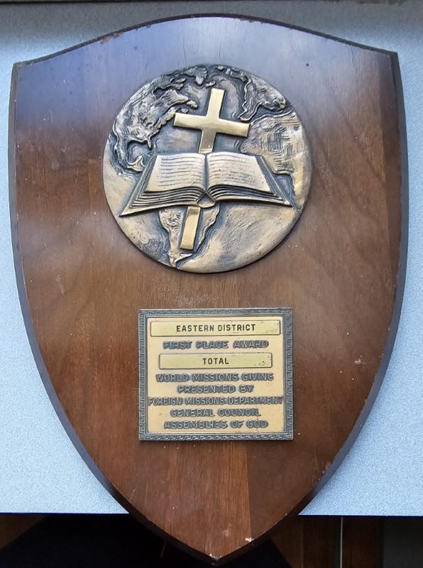 Plaque presented to Highway recognizing its first place giving within the Eastern District