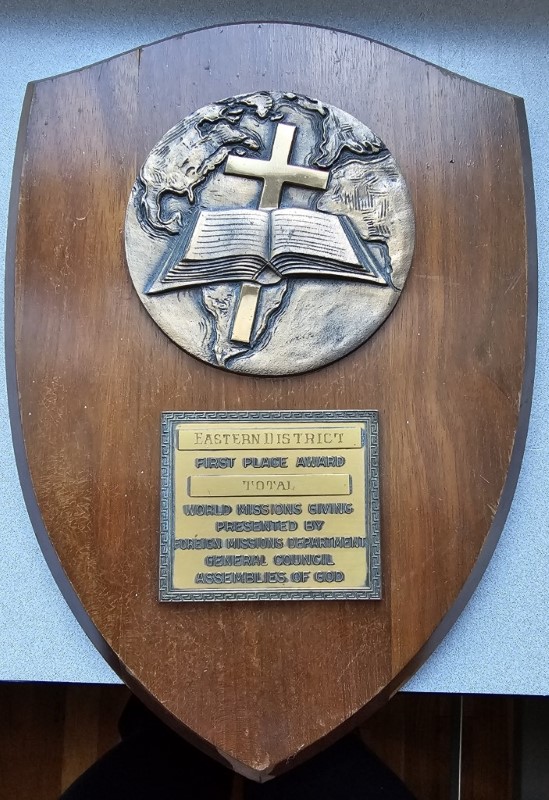 Plaque presented to Highway recognizing its first place giving within the Eastern District