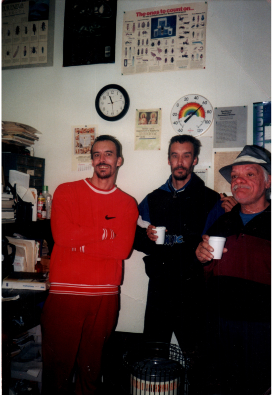A picture of three men with the caption, "Taking in 99 Anthony, Pete, and Gus."