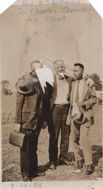 Rev. E. S. Willliams, Dr. Charles Shreve, and Joe Elliott at the Lancaster Camp Meeting
