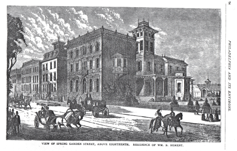 Drawing of the corner of 18th and Spring Garden before the construction of the church building