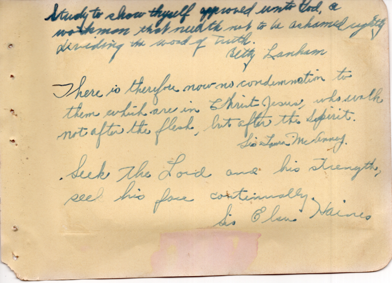 Scriptures written by Betty Lanham, Sister Laura McAnney, and Sister Elsa Haines