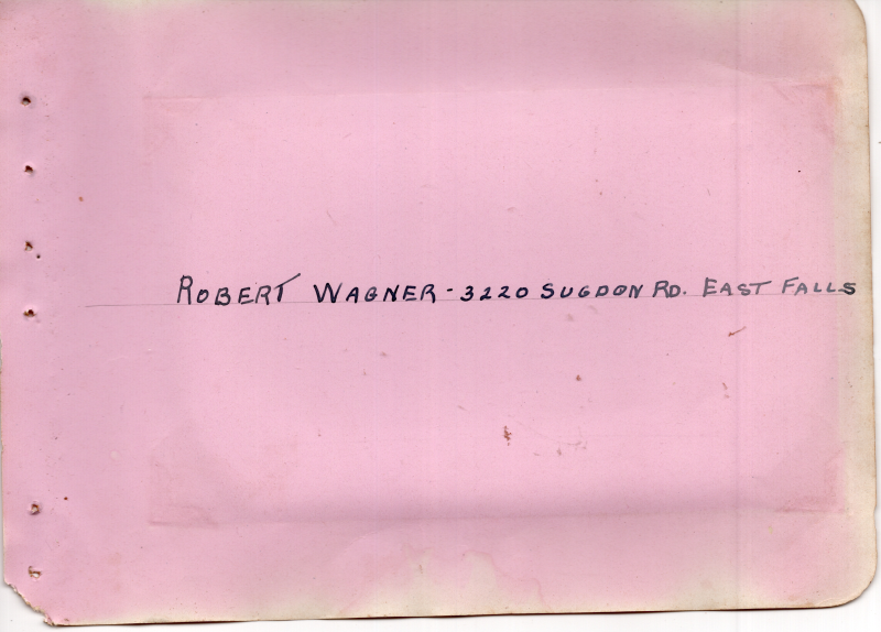 Robert Wagner's address with space for a scripture to be written