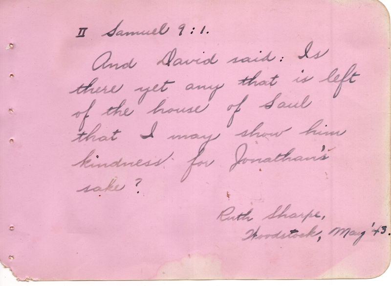 Scripture written by Ruth Sharpe from the Woodstock School in Mussoorie, India 