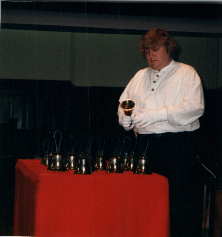 The bell choir performs in the sanctuary