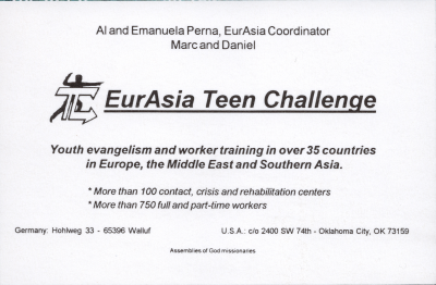 A description of the Perna's missionary work with Eurasia Teen Challenge