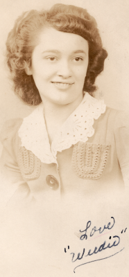 Portrait of "Weedie" Bragg with text reading, "Love 'Weedie'"