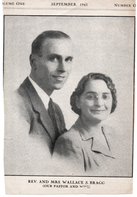Portrait of the Braggs reading, "Rev. and Mrs. Wallace S. Bragg (Our Pastor and Will)"