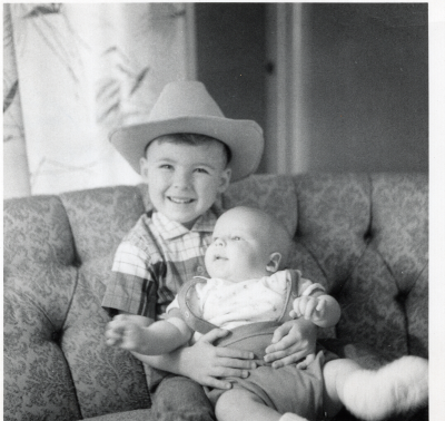 Photograph of Paul Cantelon at 3 months with his older brother, Lee, at 4.5 years