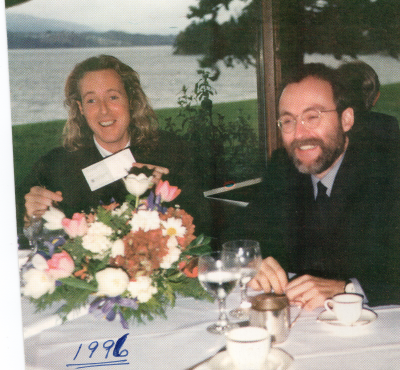 Paul and Lee Cantelon smile together at a table