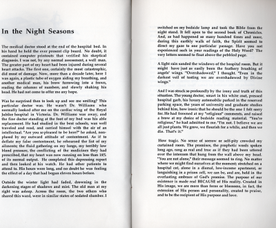 Pages ten and eleven: writing by Willard Cantelon, "In the Night Seasons"