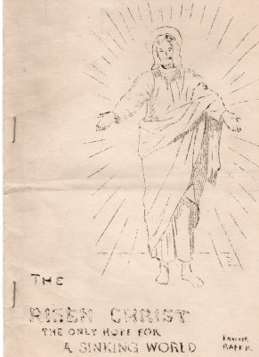 Program title page with a drawing of Jesus and the title, "The Risen Christ The Only Hope for a Sinking World"