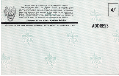 A textual description of the Municipal Auditorium in San Antonio, Texas, and markers of the AG General Council