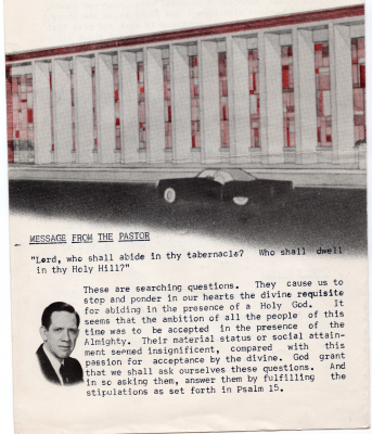 Back cover: sketch of the church exterior, message from the passage