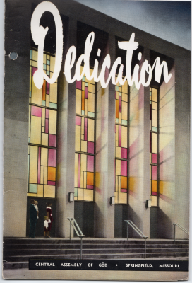 Cover page: colored photo of the church, the title "Dedication," and the church's name and location