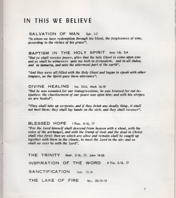 Page three: Church's "In This We Believe," citing verses