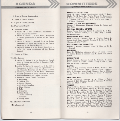 Page thirteen: agenda, Page fourteen: committees