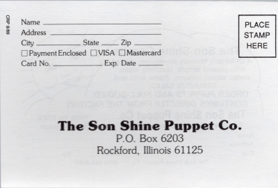 Company's order information, The Son Shine Puppet Co. in Rockford, IL