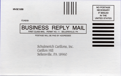 Company's order information, Schulmeric Carillons, Inc. in Sellersville, PA