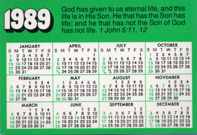 1989 Calendar with 1 John 5:11, 12